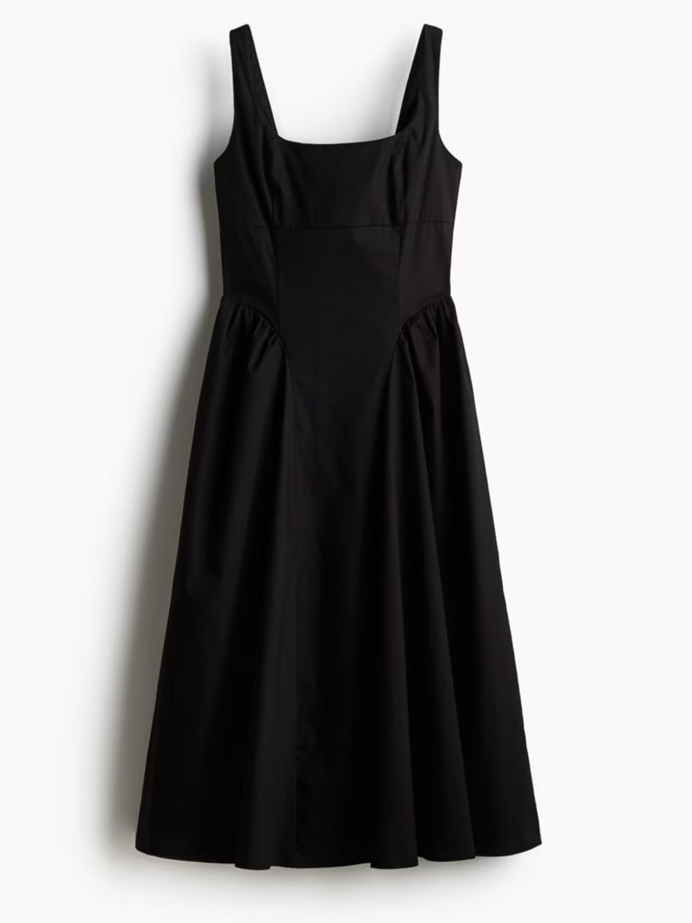 Classic Black Square-Neck Midi Poplin Dress